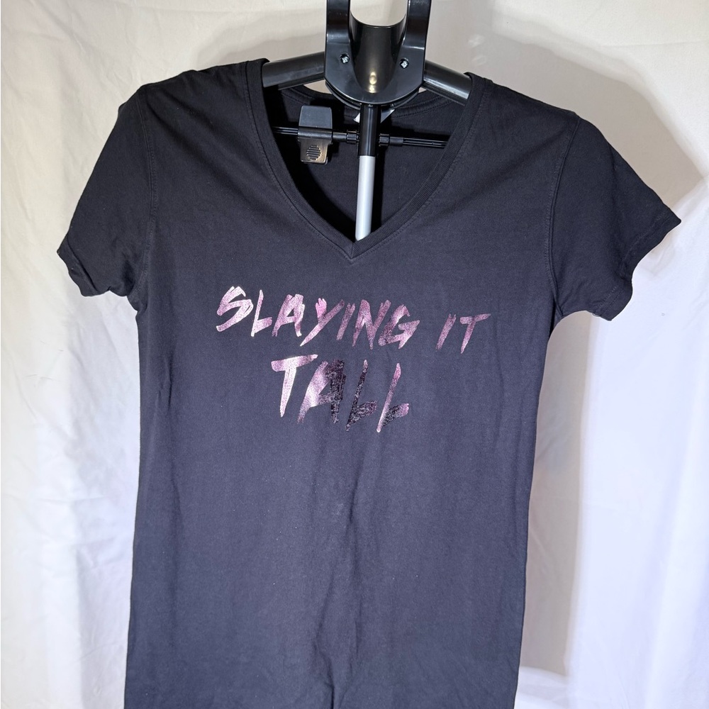 Have It Tall Black V-Neck Women's Tee - Shiny Pink Slaying It Tall Casual Sz ST